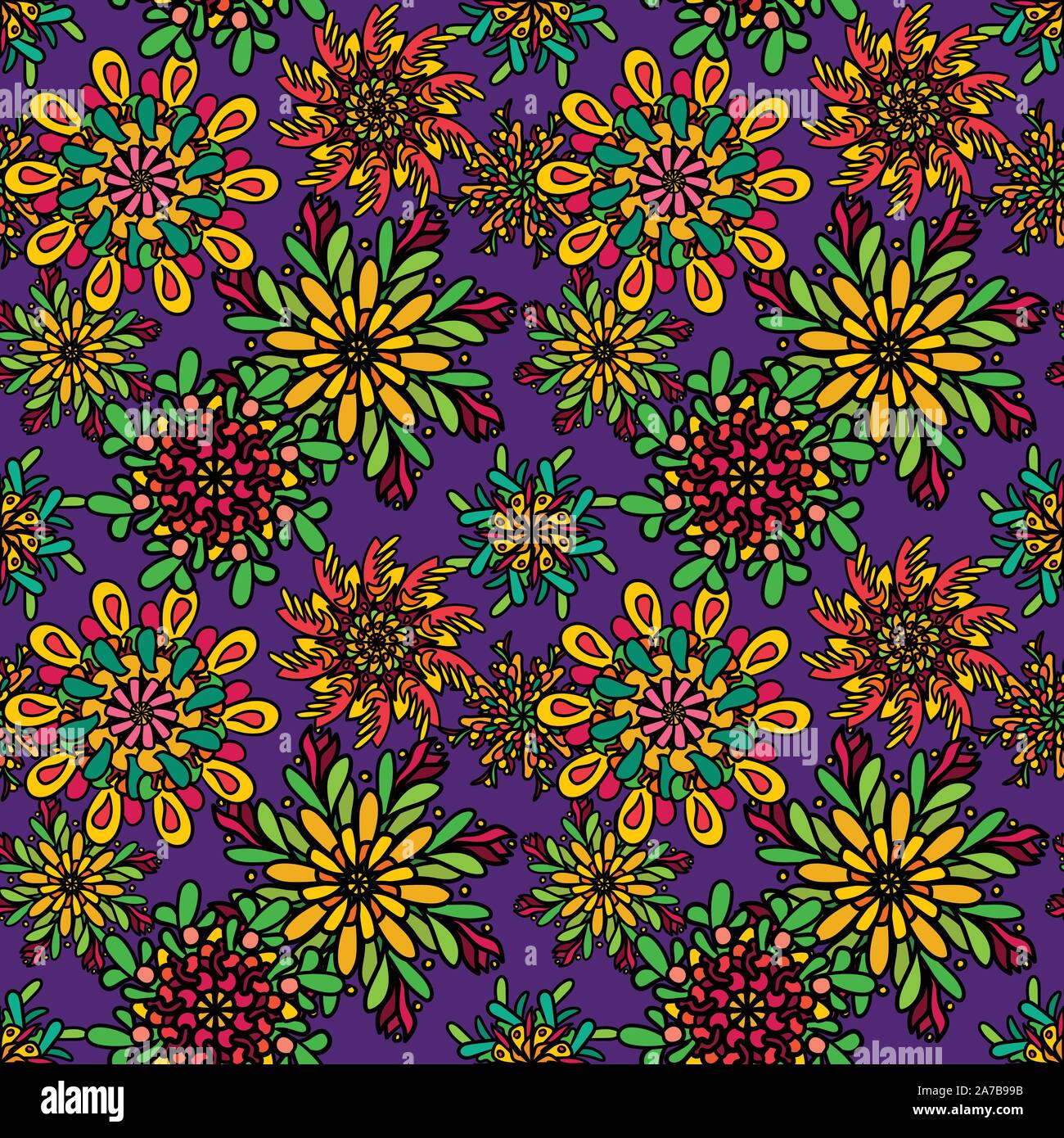 Modèle transparent avec des fleurs colorées mandala dessiné Illustration de Vecteur
