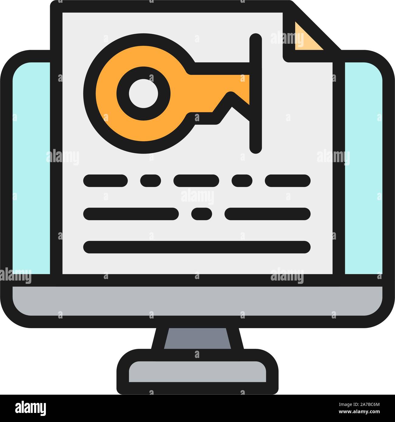 Moniteur avec mot de passe, clé de texte icône couleur plate. Illustration de Vecteur