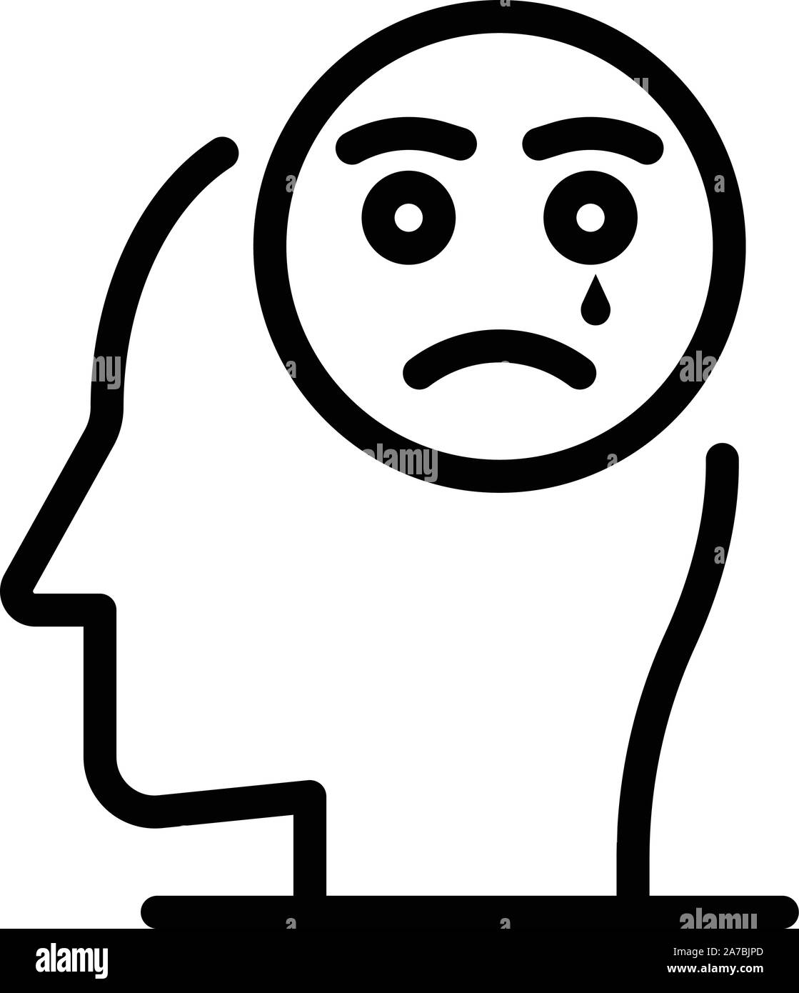 La dépression, l'icône emoji triste style contour Illustration de Vecteur