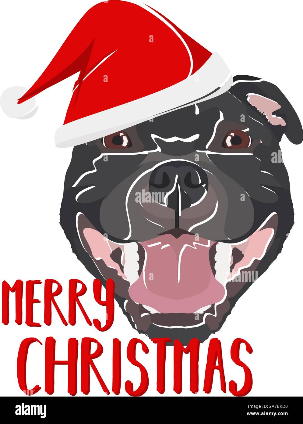 Staffordshire Bull Terrier with Santa Hat - Ce chien est bien agréable par sa contemplative Santa hat. Un motif de Noël pour les propriétaires de chiens. Illustration de Vecteur