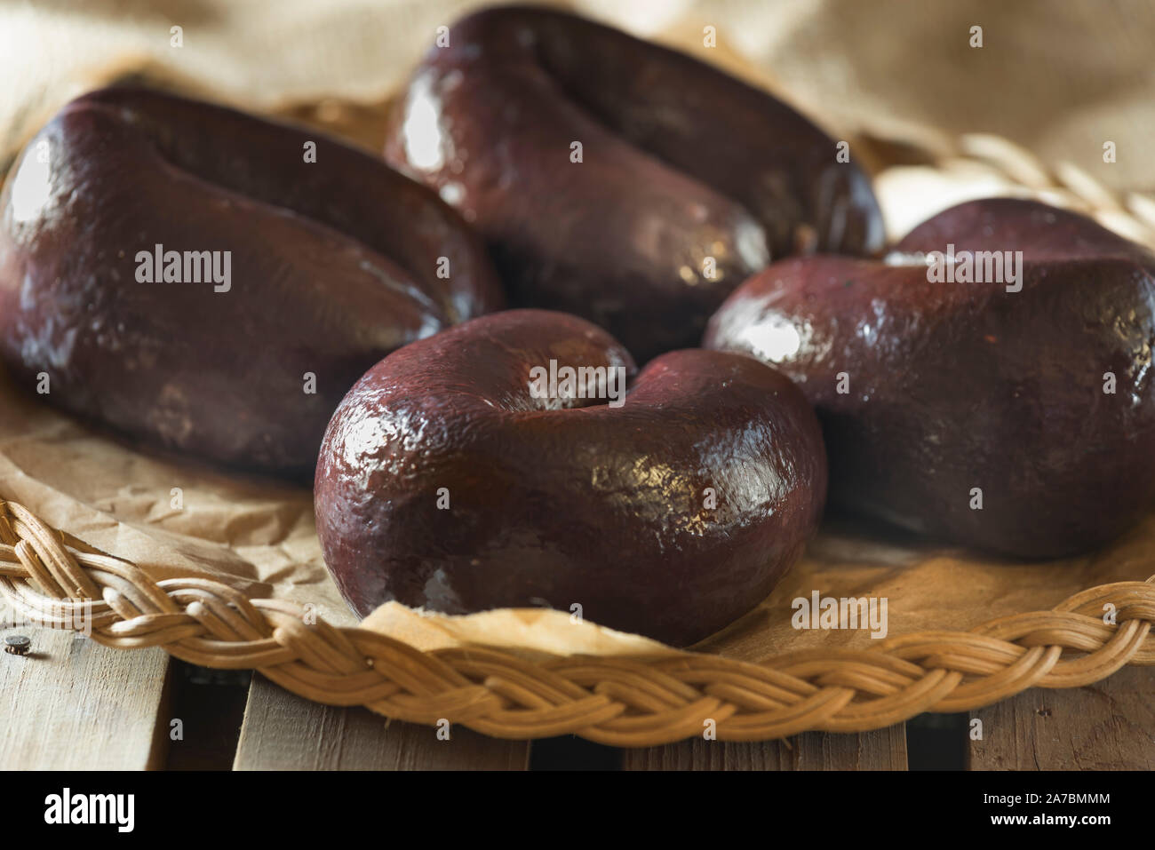 Le boudin noir de Bury. La nourriture régionale UK Banque D'Images