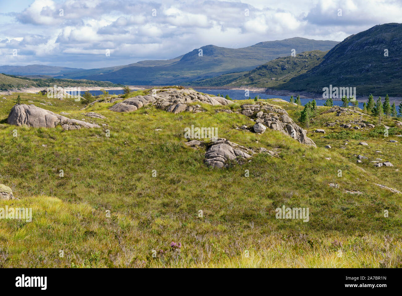 Creag Lundie Haut Sud sur l'Île du Loch Cluanie, Highland, Scotland, UK voir est vers dam & Beinn un Eoin (660M) et Meall Dubh (788M) Banque D'Images