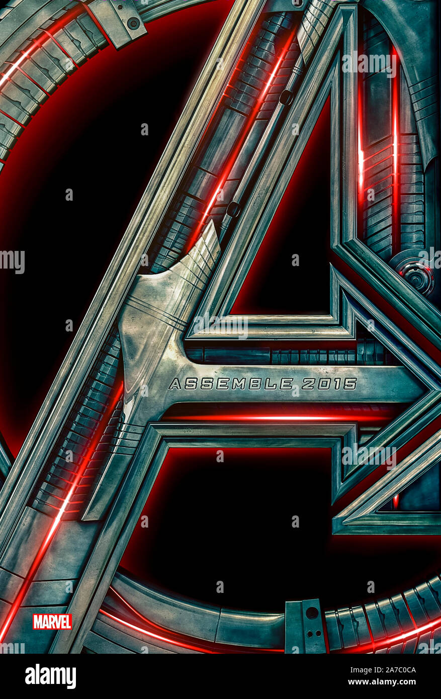 Avengers : Uncanny X-Men (2015) réalisé par Joss Whedon et mettant en vedette Robert Downey Jr., Chris Evans, Mark Ruffalo, Chris Hemsworth, et Scarlett Johansson. Un sentient global defense programme appelé Ultron décide les humains posent le plus grand de la Terre. Banque D'Images