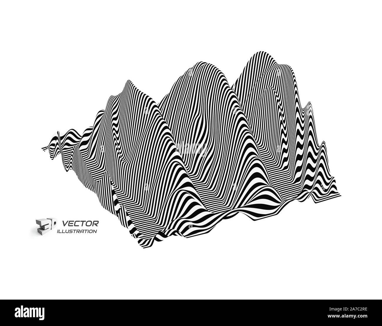 Arrière-plan du paysage. Le relief. Fond noir et blanc. Modèle avec illusion d'optique. Illustration 3D de vecteur. Illustration de Vecteur