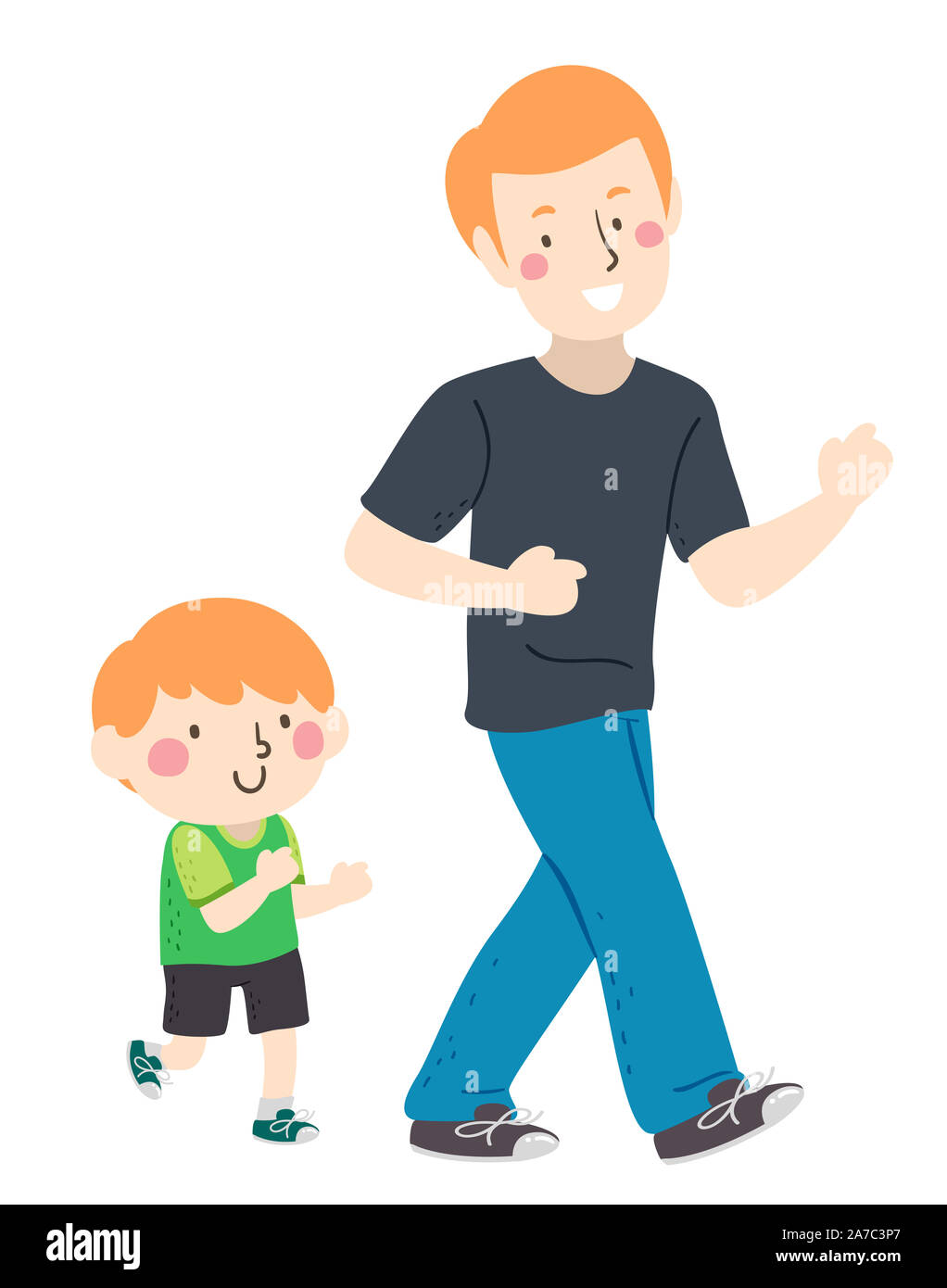 Illustration d'un Enfant Garçon jouant un jeu avec son père à la suite de la façon dont il Marche Banque D'Images