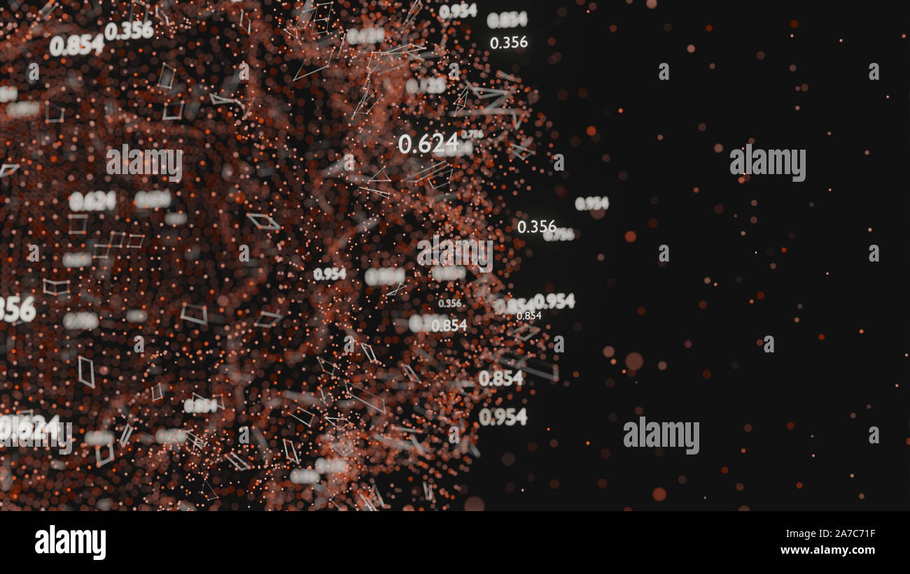 Réseau de lignes abstraites et des nombres aléatoires. Données d'entreprise. 3D illustration Banque D'Images