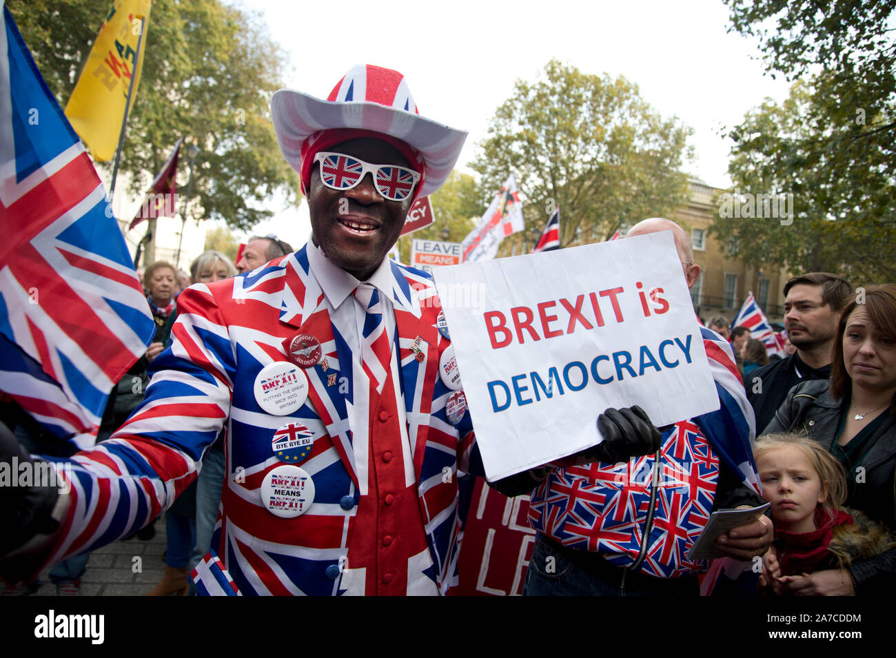 Protestation contre les Chambres du Parlement par des partisans de Brexit, le 31 octobre 2019, Halloween, le jour Boris Johnson voulait que le Royaume-Uni à quitter l'UE. Partie Banque D'Images