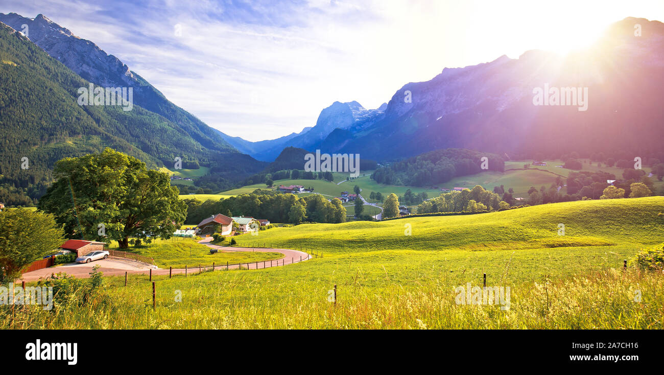 Dans la vallée de Ramsau Berchtesgaden région Alpine vue panoramique du paysage de la région de la Bavière, Allemagne Banque D'Images