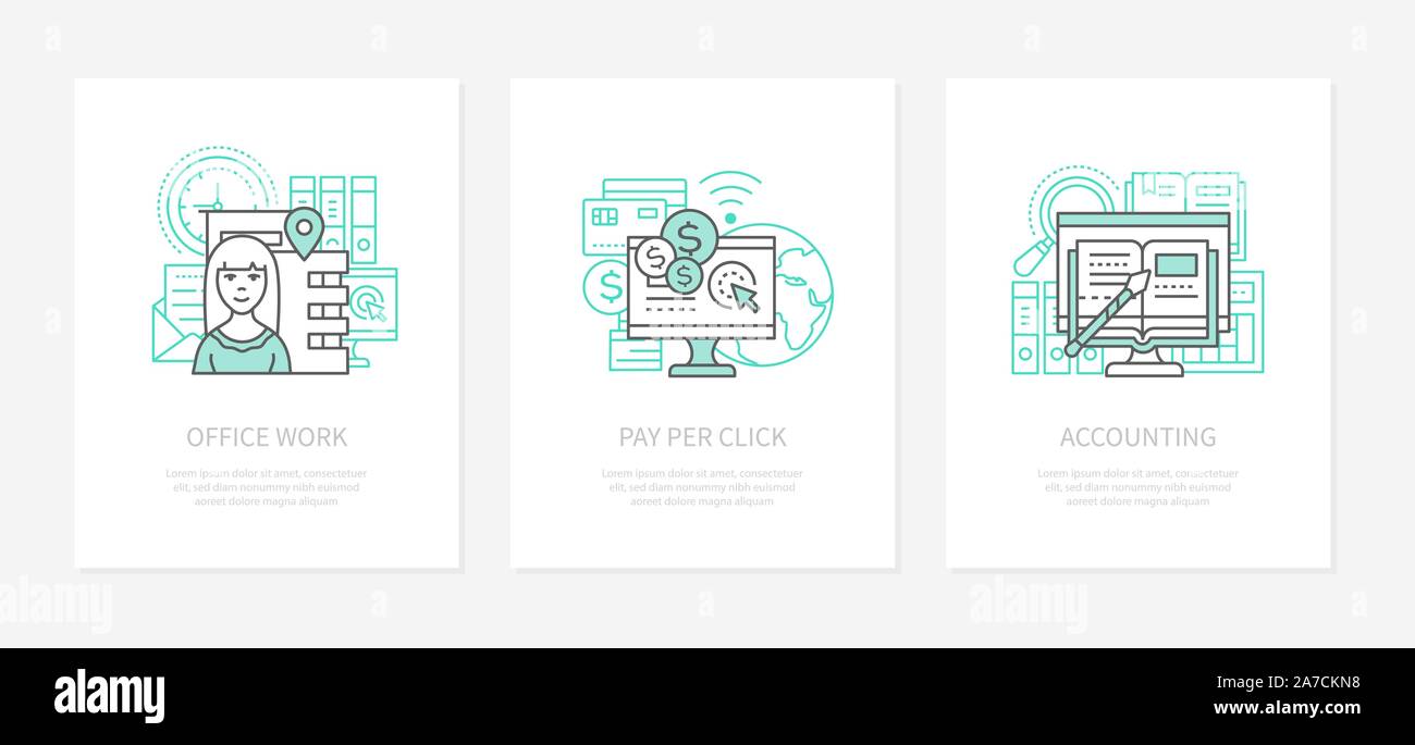 Le travail de bureau - ligne style design icons set Illustration de Vecteur