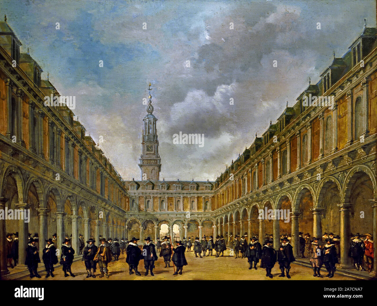 Bourse d'Amsterdam s'ouvre en 1613, Cour de la bourse d'Amsterdam (ou Beurs van Hendrick de Keyser en néerlandais), la première bourse officielle. La première bourse officielle dans son sens moderne, est un précurseur de l'innovation par les gestionnaires et les actionnaires de COV au début des années 1600 par Philips Vingboons 1607-1678 peintre néerlandais, néerlandais, Banque D'Images