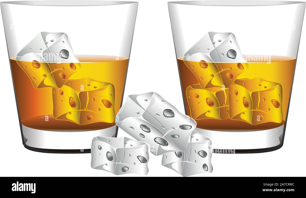 Verre de whisky avec des glaçons illustration. Illustration de Vecteur
