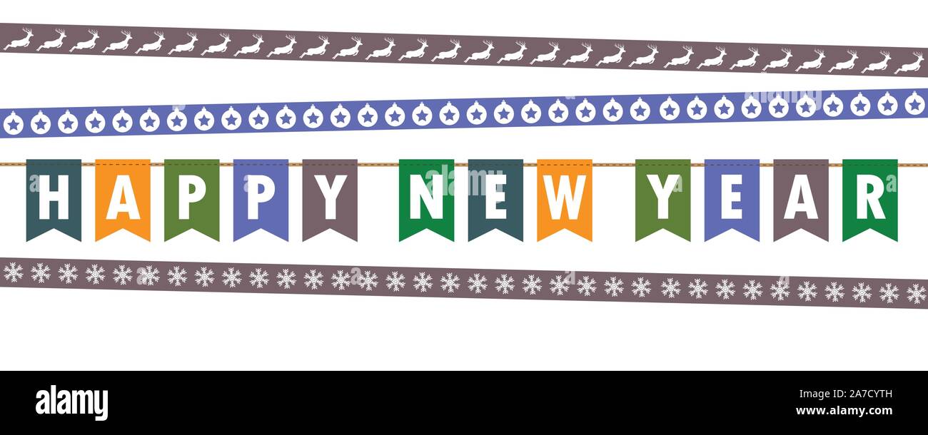 Happy new year party flags banner avec motif de noël EPS10 vector illustration bande Illustration de Vecteur
