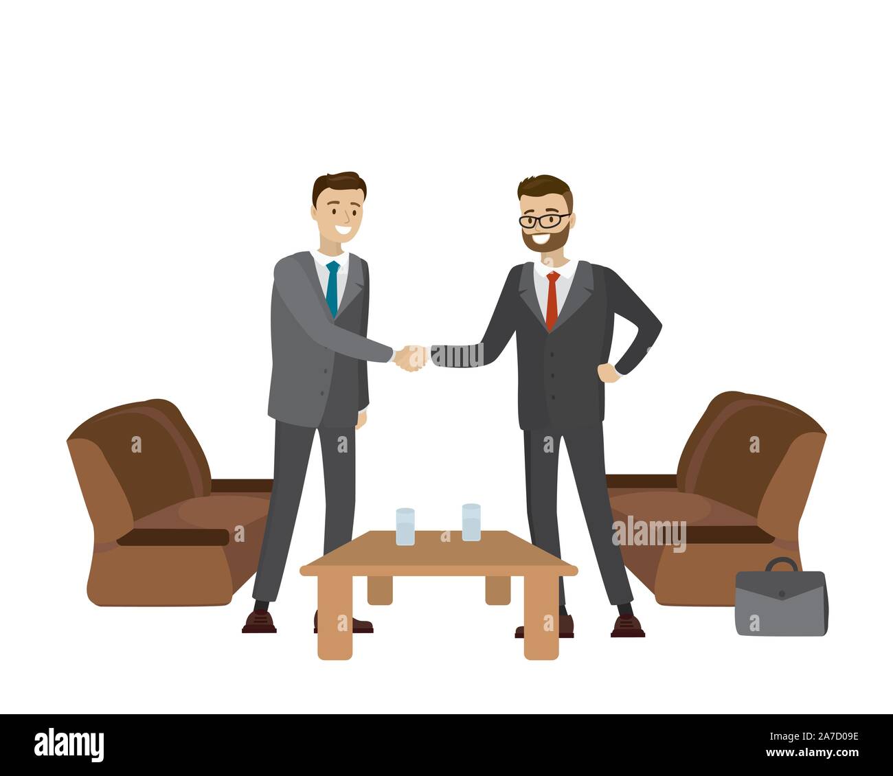 Deux hommes se serrent la main,isolé sur fond blanc,cartoon vector illustration Illustration de Vecteur