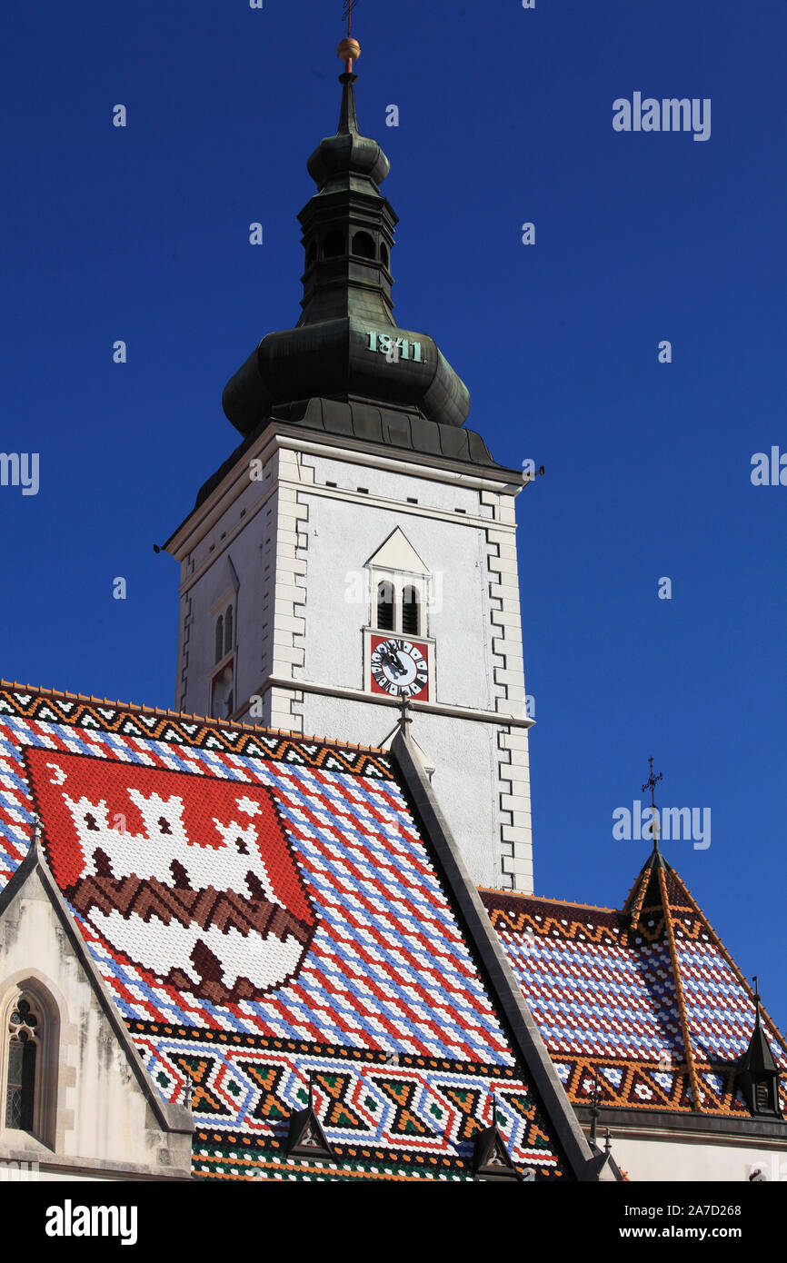 Croatie, Zagreb, ville haute, l'église St Marc, Banque D'Images