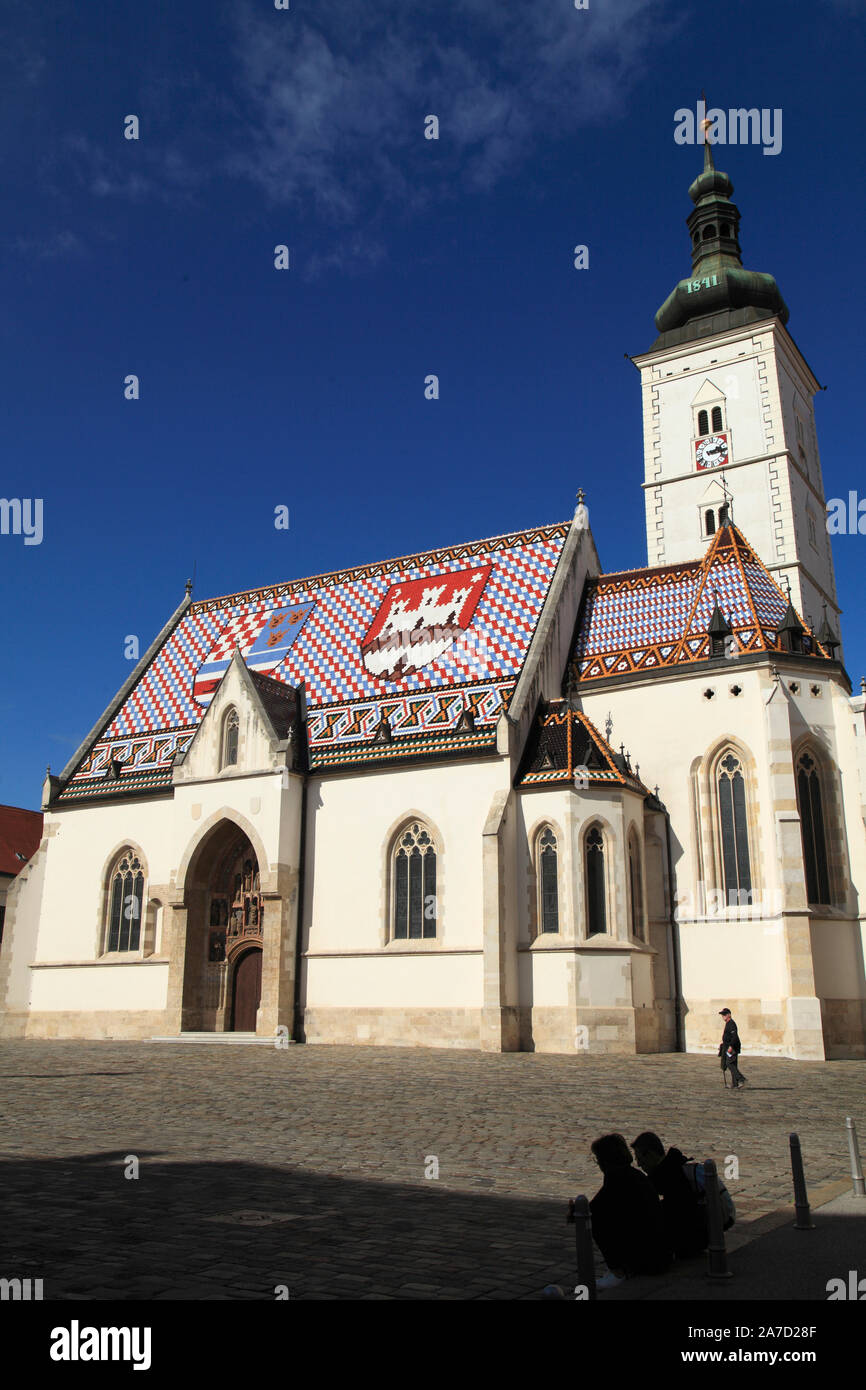 Croatie, Zagreb, ville haute, l'église St Marc, Banque D'Images