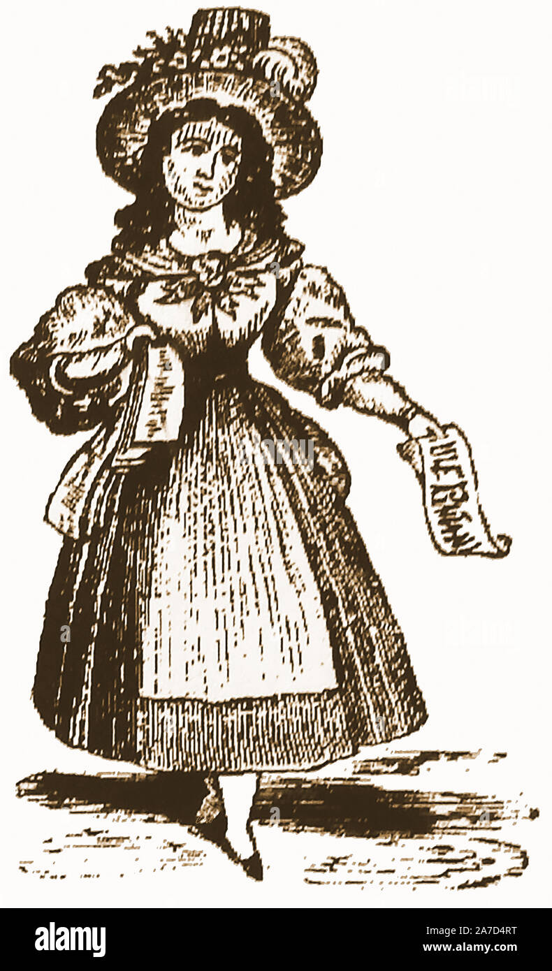 Les gravures sur bois du 18ème siècle avec les vendeurs de rue, du spectacle et des crieurs publics' - 'une femme qui a chanté des chansons et partitions vendues dans la rue Banque D'Images