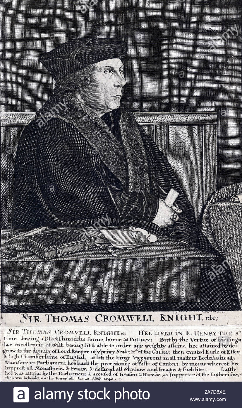 Portrait de Sir Thomas Cromwell, comte d'Essex, 1485 - 1540, était un avocat et homme d'État qui a servi comme Ministre principal du roi Henri VIII d'Angleterre de 1532 à 1540, quand il a été décapité sur ordre du roi, par une gravure graveur Wenceslaus Hollar Bohème à partir de 1600 Banque D'Images