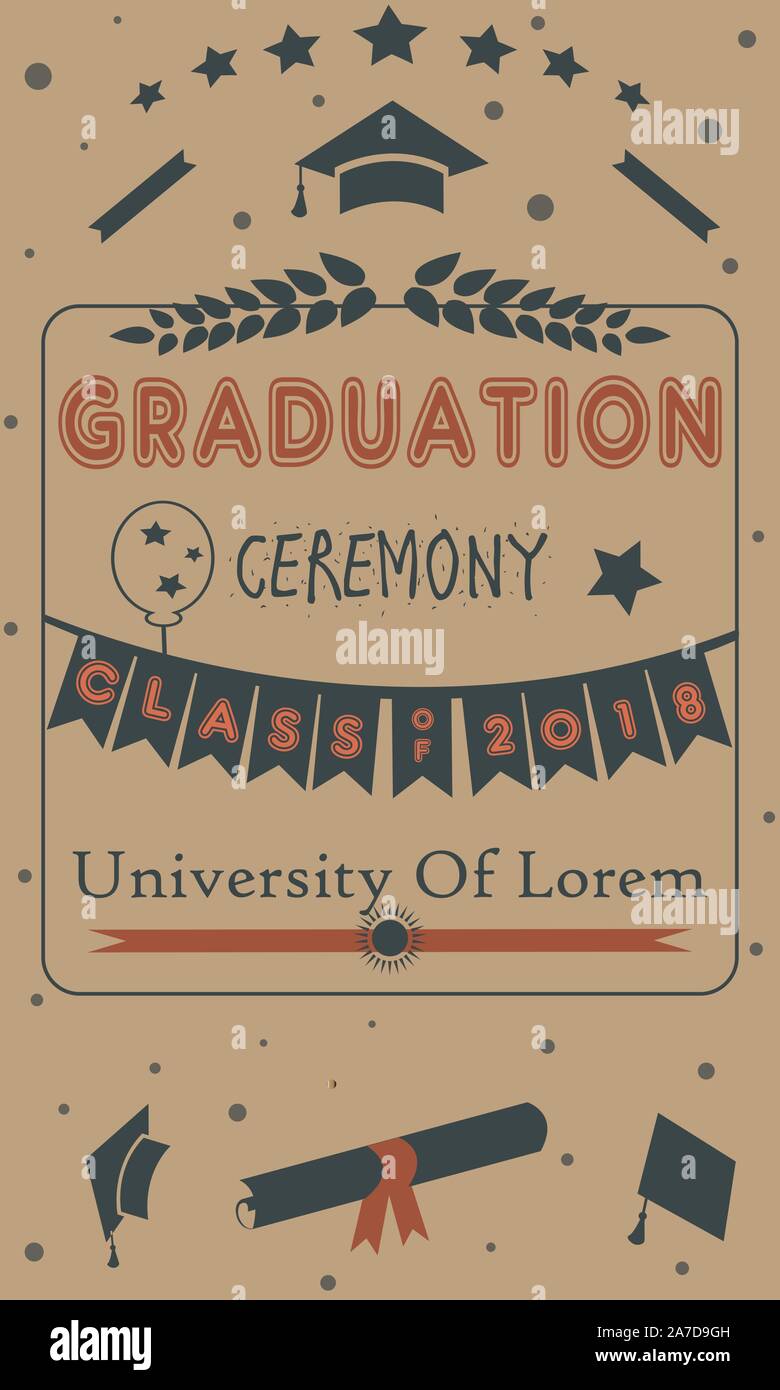 Cérémonie de remise des diplômes annonce. Classe de 2018. Style rétro. Style ancien sur fond de papier. Illustration de Vecteur