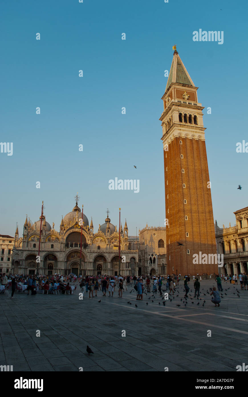 Venise, Italie : vue sur le campanile de la Piazza San Marco (Place Saint Marc, Le Campanile italien : Campanile di San Marco) et la Basilique Cathédrale Patriarcale Banque D'Images