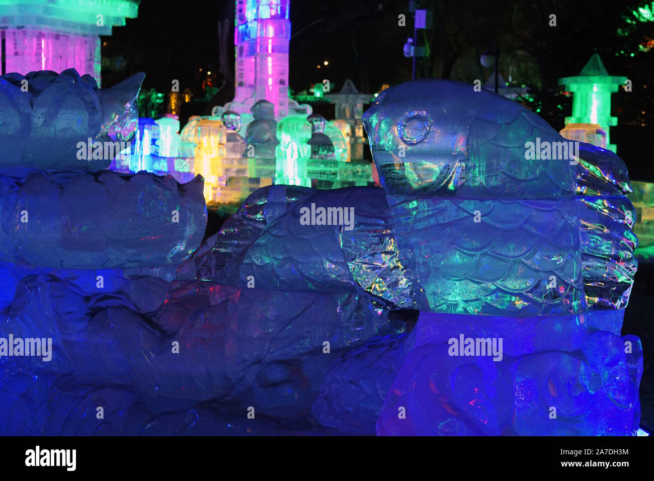 Sculptures de glace en hiver, dans Harbin, Heilongjiang, Chine. Banque D'Images