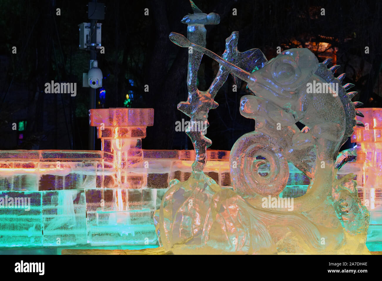 Sculptures de glace en hiver, dans Harbin, Heilongjiang, Chine. Banque D'Images