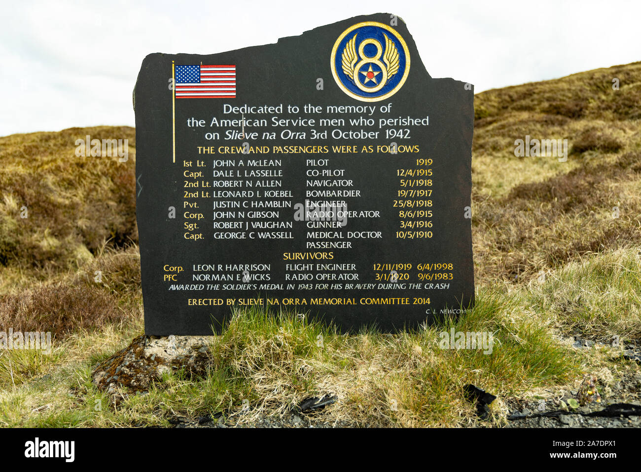 Pour un mémorial Slieveanorra crashed B17 Flying Fortress pendant la seconde guerre mondiale, le comté d'Antrim, en Irlande du Nord. Banque D'Images