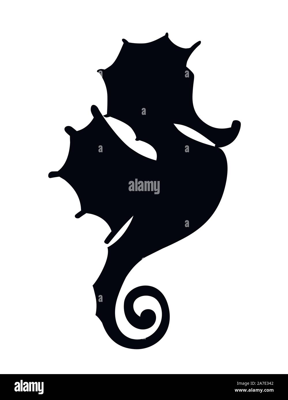 Silhouette noire adorable cute cartoon animal mer hippocampes télévision design vector illustration isolé sur fond blanc. Illustration de Vecteur