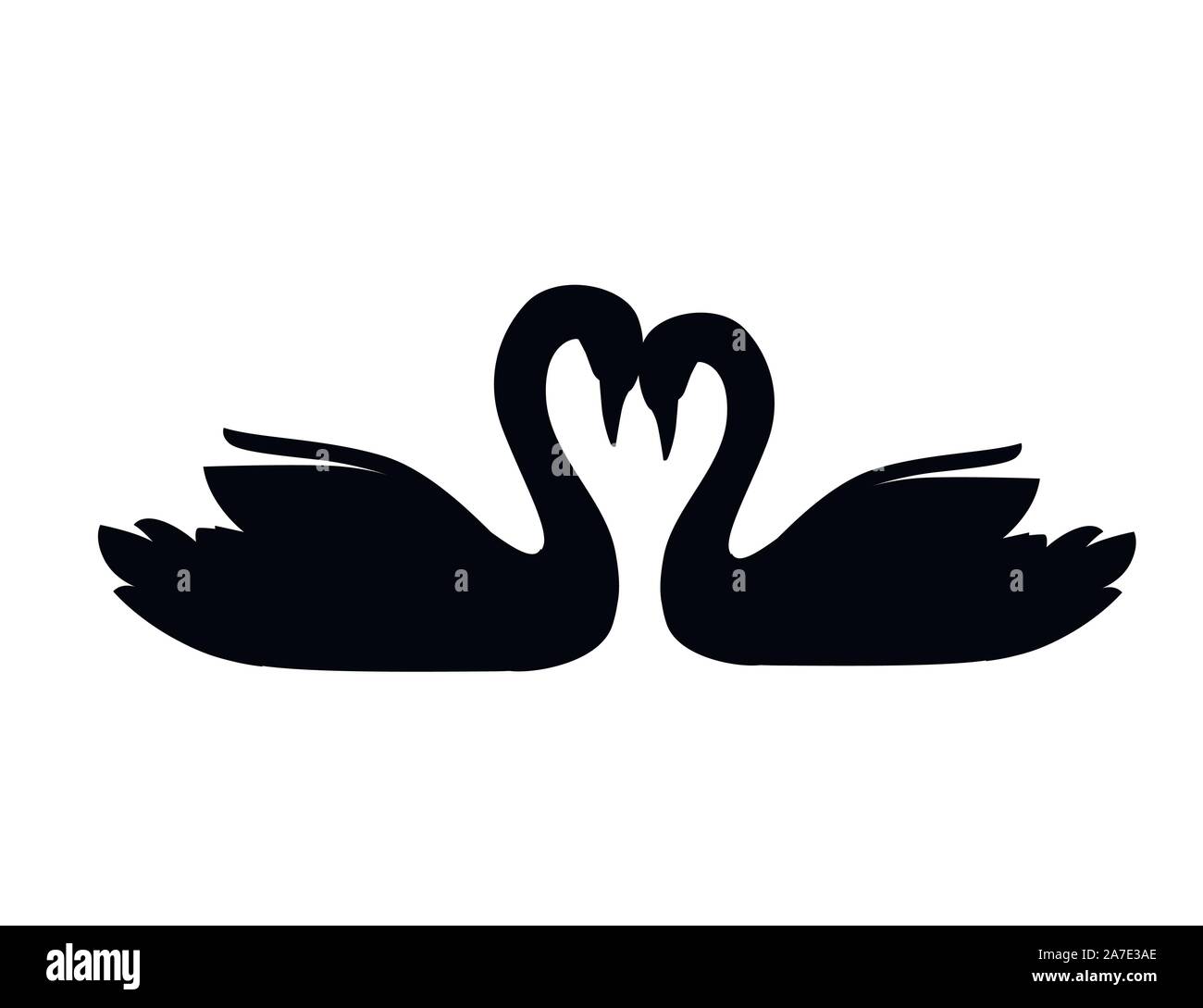 Silhouette noire paire de big white swan amour animal cute cartoon animal télévision design vector illustration isolé sur fond blanc. Illustration de Vecteur