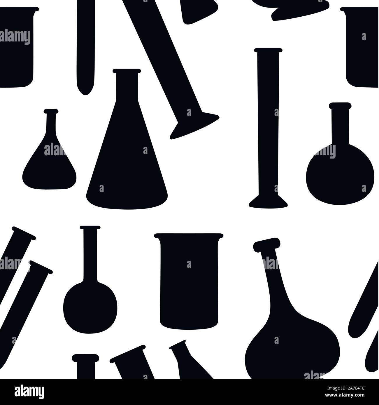Motif de la chimie homogène laboratoire flacons de différentes tailles et formes et remplis de liquide télévision vector illustration sur fond blanc. Illustration de Vecteur