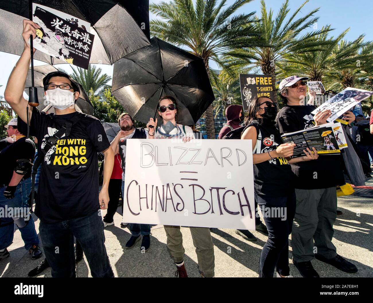 Anaheim, Californie, USA. 06Th Nov, 2019. Joueurs pour protester contre un stade de la liberté à l'appui de la BlizzCon Hearthstone player Ng Wai ''blitzchung» Chung, qui a été interdit par le jeu vidéo bouilloire Blizzard Entertainment pour soutenir les pro-démocratie protestataires de Hong Kong. Les joueurs pour la liberté est un projet de lutte pour l'avenir, un organisme à but non lucratif dédiée à la promotion des droits numériques. Crédit : Brian Cahn/ZUMA/Alamy Fil Live News Banque D'Images