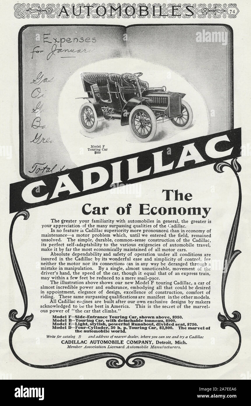 Annonce de Cadillac, la voiture de l'économie, vers 1906 Banque D'Images