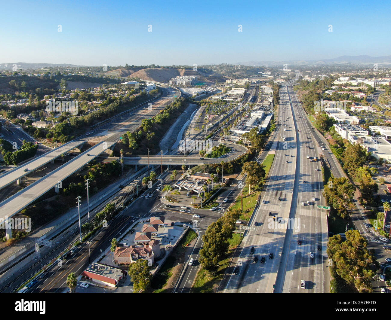 Vue aérienne de l'autoroute de San Diego, Californie du Sud autoroutes, USA Banque D'Images