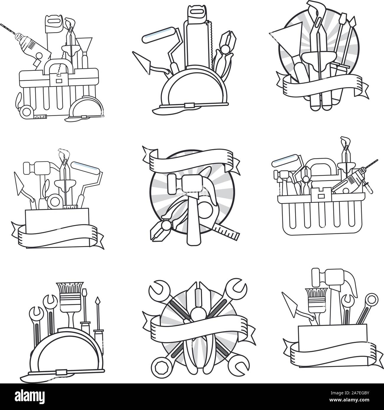 Ensemble d'outils de construction set icons Illustration de Vecteur