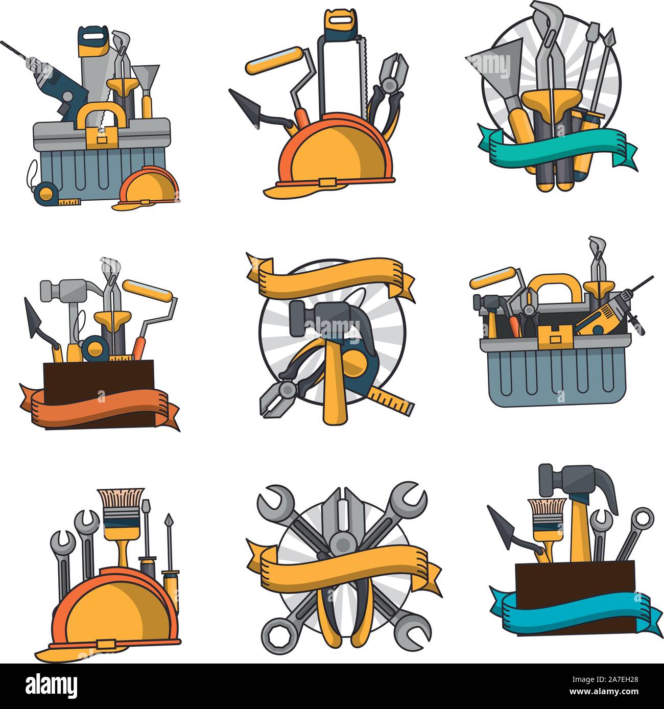 Ensemble d'outils de construction set icons Illustration de Vecteur