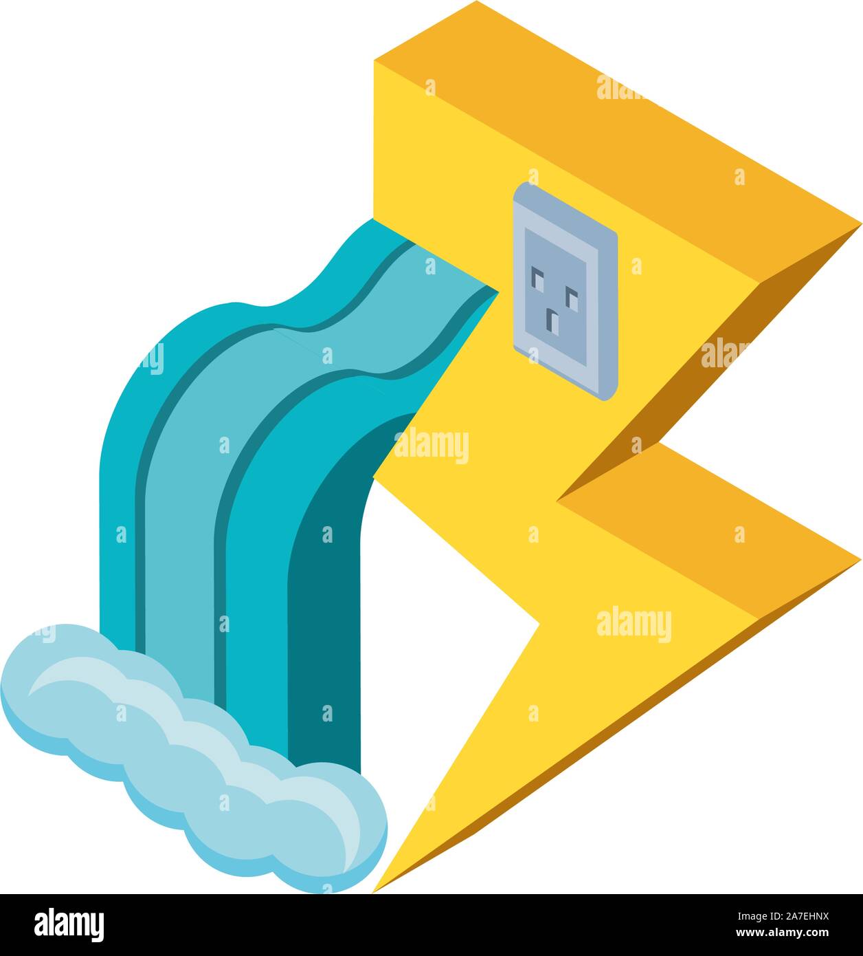 Symbole de la transformation de l'énergie hydroélectrique sur fond blanc vector illustration design Illustration de Vecteur