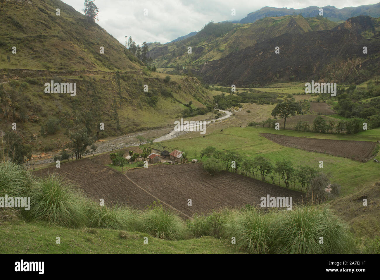 Belle vallée cultivée le long de la boucle de Quilotoa Quilotoa, Equateur, Trek Banque D'Images