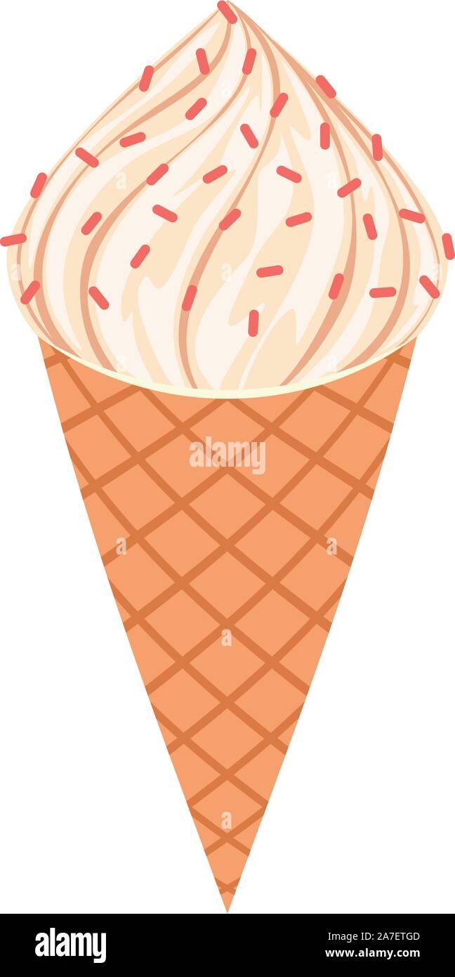 Populaires l'été sucré dessert crème glacée à la vanille dans un cornet gaufré design. Illustration de Vecteur