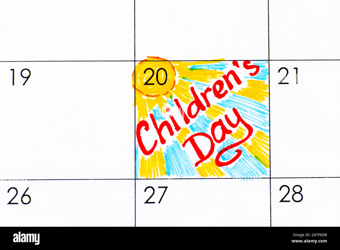 Journée enfants rappel dans le calendrier. Le 20 novembre. Banque D'Images