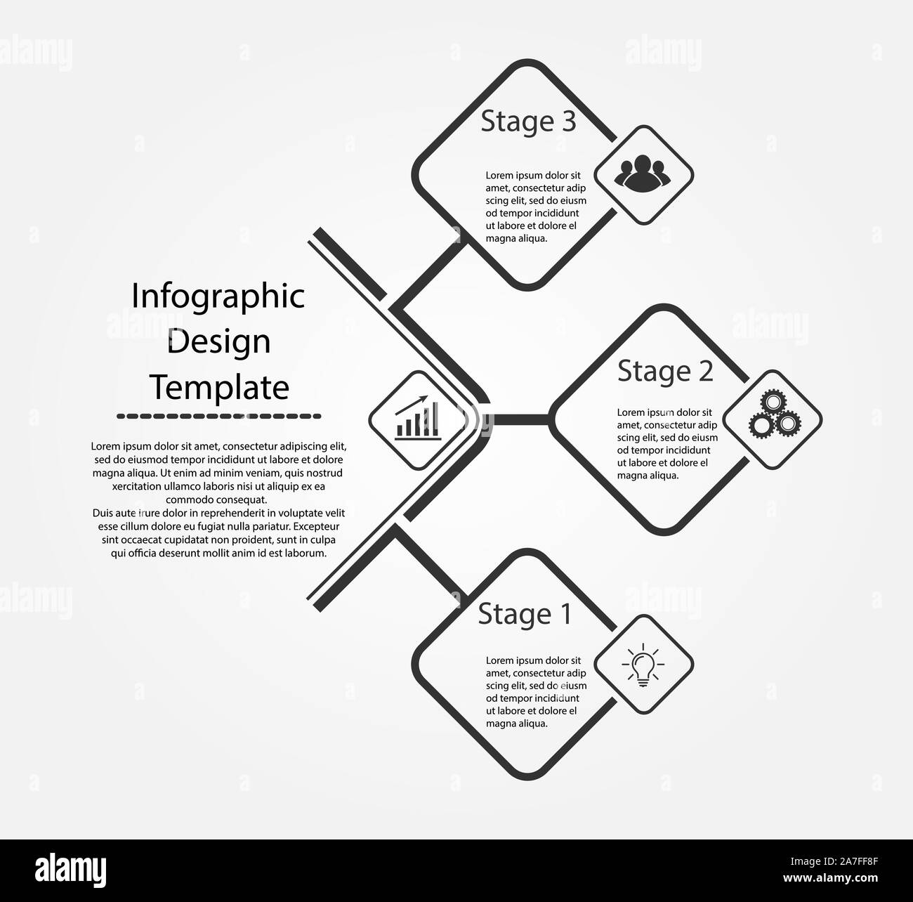 Modèle de conception infographique. Trois étapes pour réussir en affaires, la formation ou la promotion. Modèle plat. Illustration de Vecteur