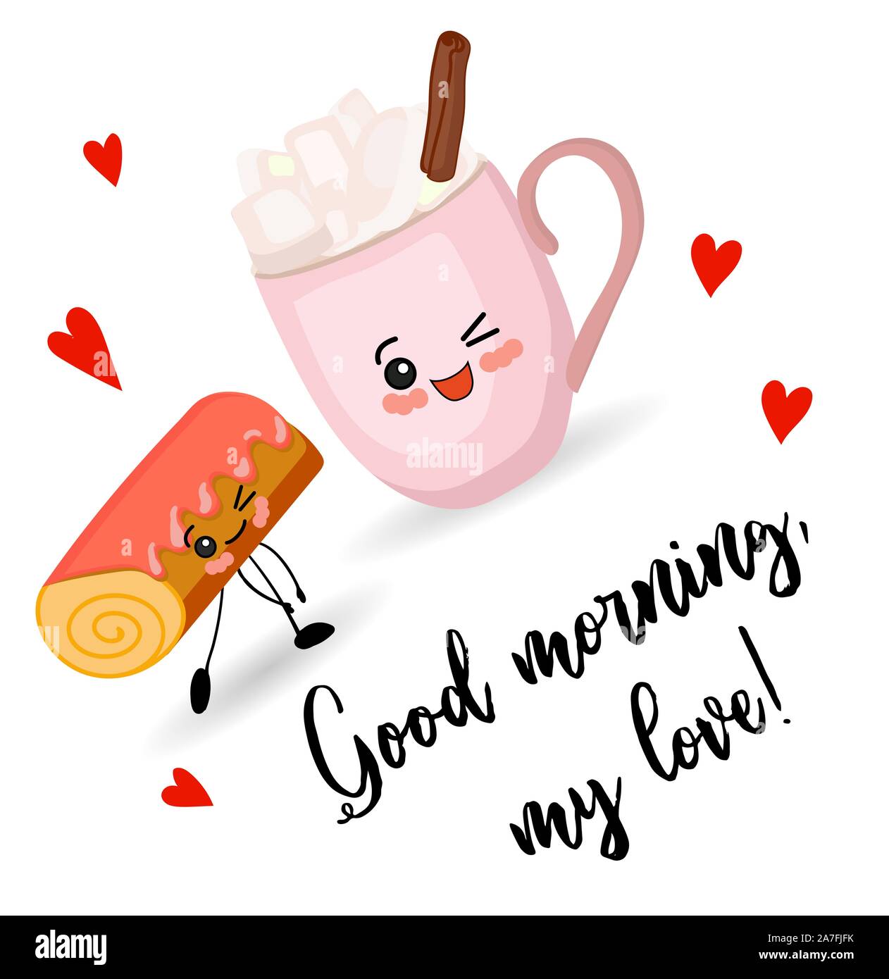 Bonjour Mon Amour Jolie Carte Pour La Saint Valentin Delicieux Petit Dejeuner Image Vectorielle Stock Alamy