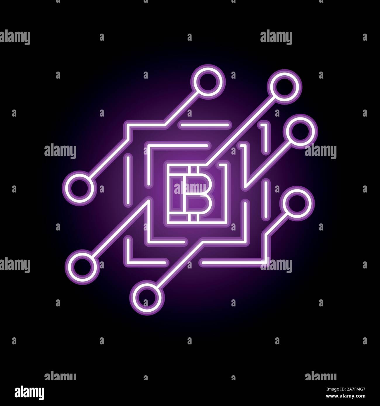 Blockchain concept vecteur icône ou l'élément de conception dans le style néon. Illustration de Vecteur