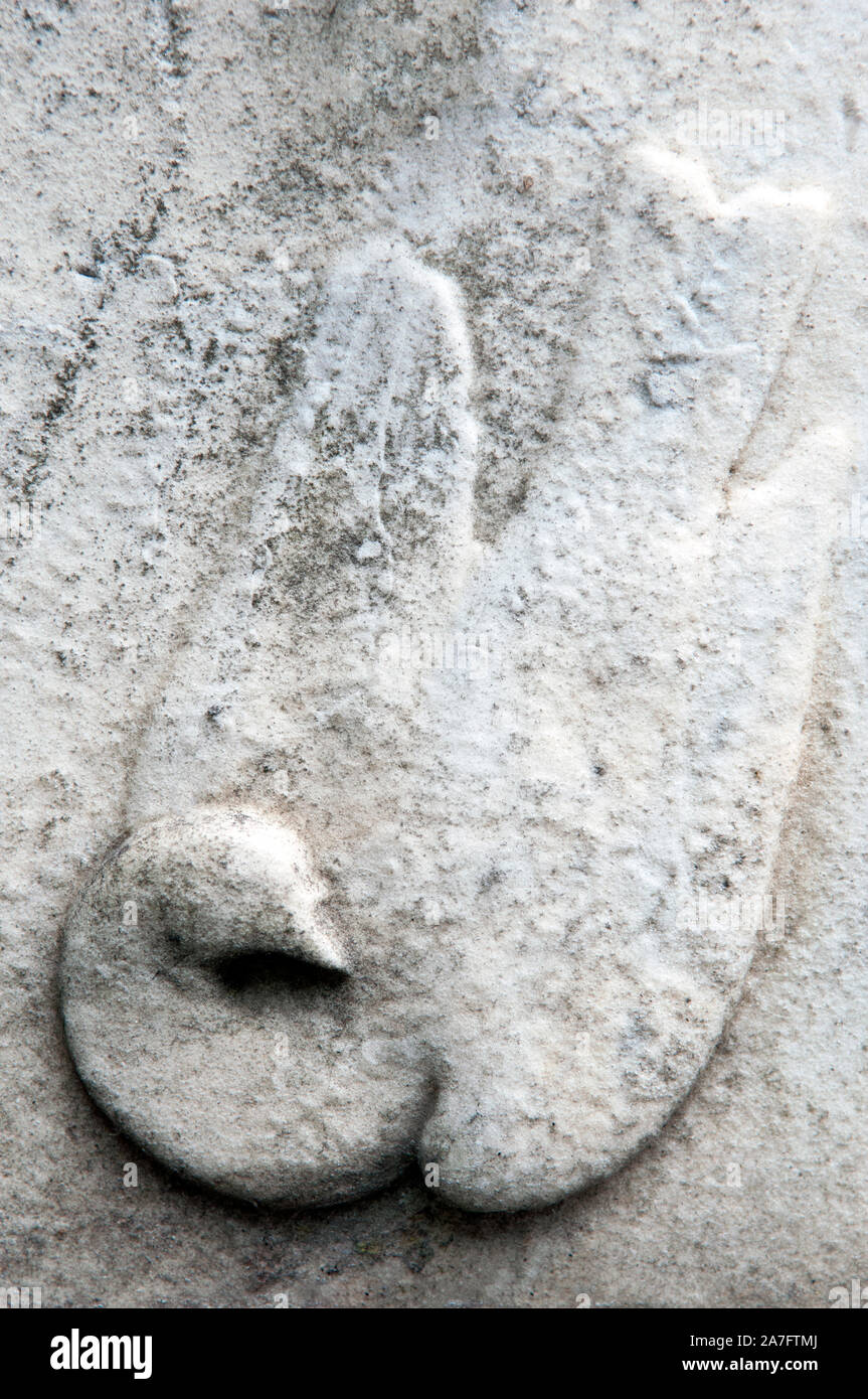 Gros plan d'UN oiseau sculpté sur UNE pierre à tête Banque D'Images