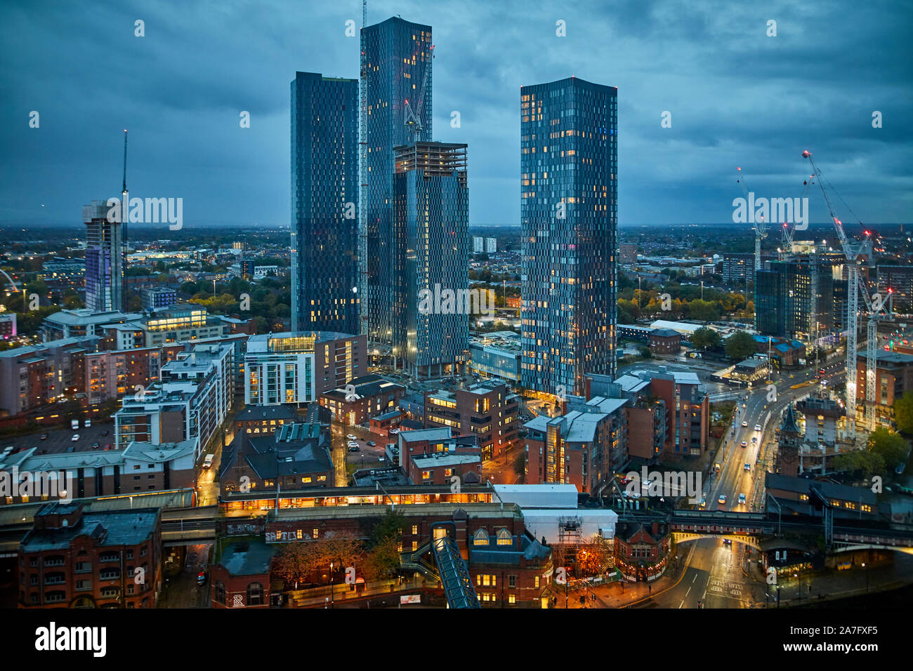 Skyline Manchester Deansgate, Square, anciennement connu sous le nom de rue Owen, est un gratte-ciel de développement du cluster Banque D'Images