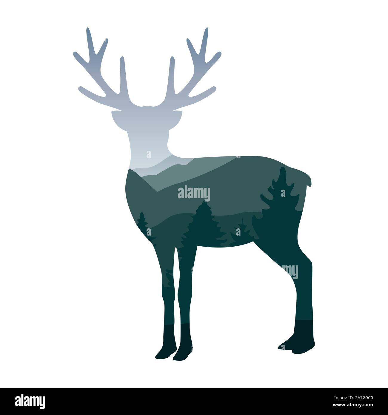 Cerfs wapitis sauvages paysage de forêt vert silhouette vector illustration EPS10 Illustration de Vecteur