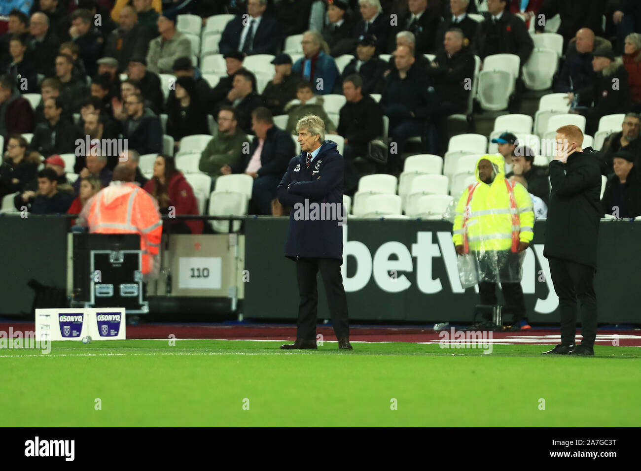 Londres, Royaume-Uni. 09Th Nov, 2019. West Ham's manager Manuel Pellegrini au cours de la Premier League match entre Newcastle et West Ham United United au Boleyn Ground de Londres, le samedi 2 novembre 2019. (Crédit : Leila Coker | MI News) photographie peut uniquement être utilisé pour les journaux et/ou magazines fins éditoriales, licence requise pour l'usage commercial Crédit : MI News & Sport /Alamy Live News Crédit : MI News & Sport /Alamy Live News Crédit : MI News & Sport /Alamy Live News Banque D'Images