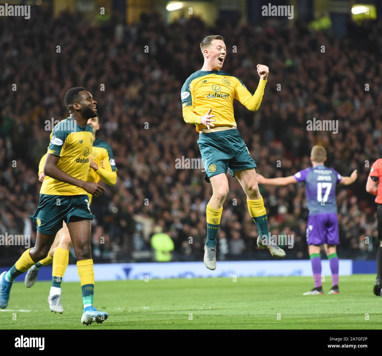 Hampden Park, Glasgow. L'Écosse, au Royaume-Uni. 2e Nov, 2019. Betfred, Scottish League Cup Semi finale. Hibernian vs Celtic . Pic montre Celtic Callum McGregor célébrant son but et le 2ème Celtique Hibs vs Crédit : eric mccowat/Alamy Live News Banque D'Images