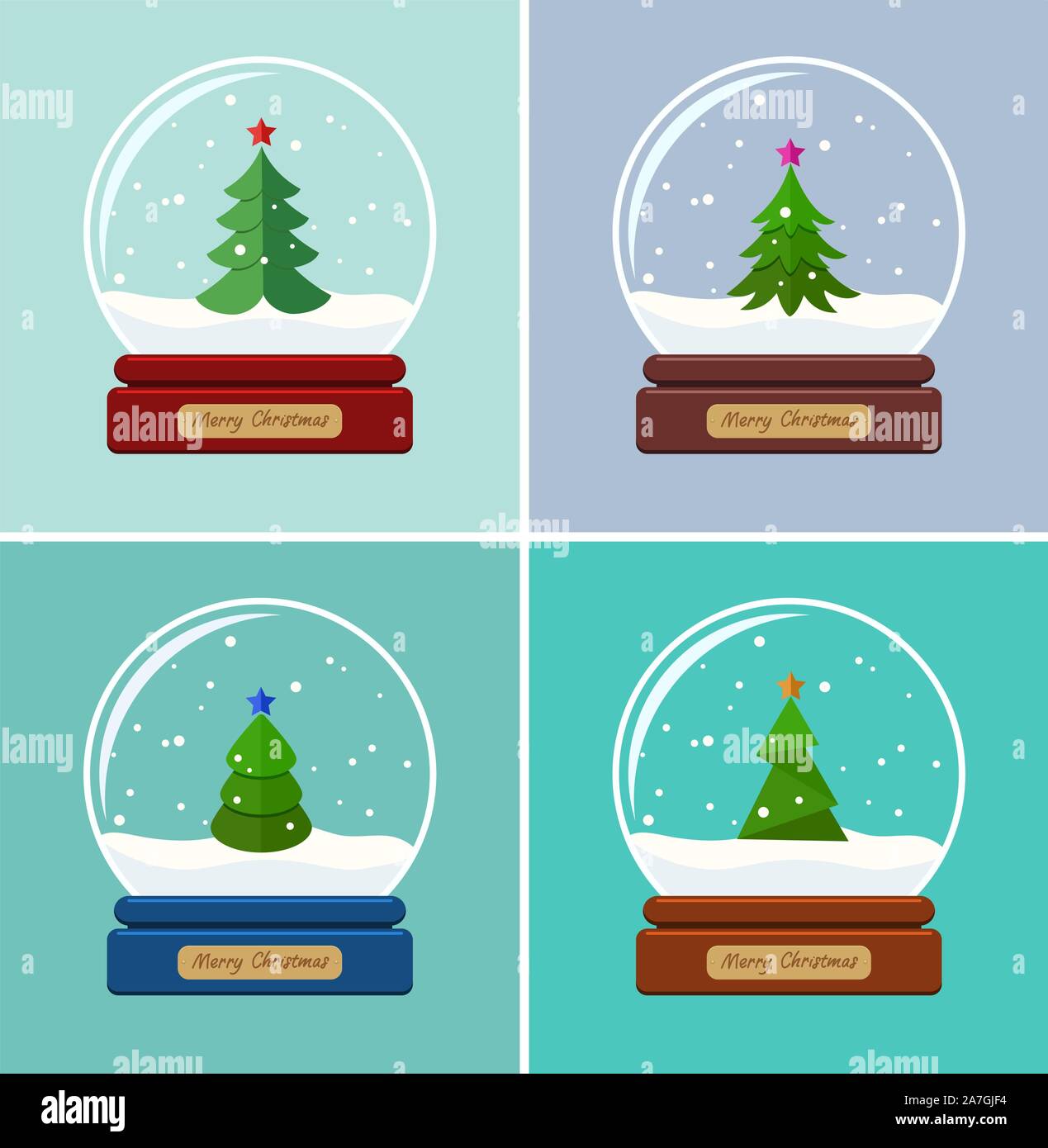 Vector set de boules à neige transparent. avec arbre de Noël et la neige à l'intérieur du verre avec snowdome. joyeux noël texte. hiver noël contexte decoratio Illustration de Vecteur