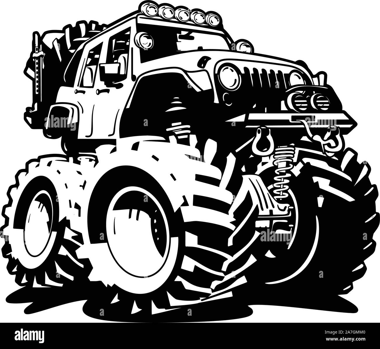 4x4 Off Road noir et blanc isolé Cartoon Vector Illustration Illustration de Vecteur