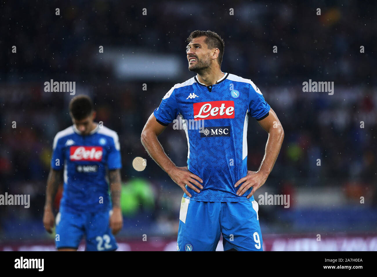 Rome, Italie. 09Th Nov, 2019. Fernando Llorente de SSC Napoli réagir à la fin du championnat italien Serie A match de football entre les Roms et SSC Napoli au Stade Olympique, samedi, 2 novembre 2019, à Rome. Roma Napoli défait 2-1.(Federico Proietti/Image du Sport) via le crédit photo : Newscom/Alamy Live News Banque D'Images