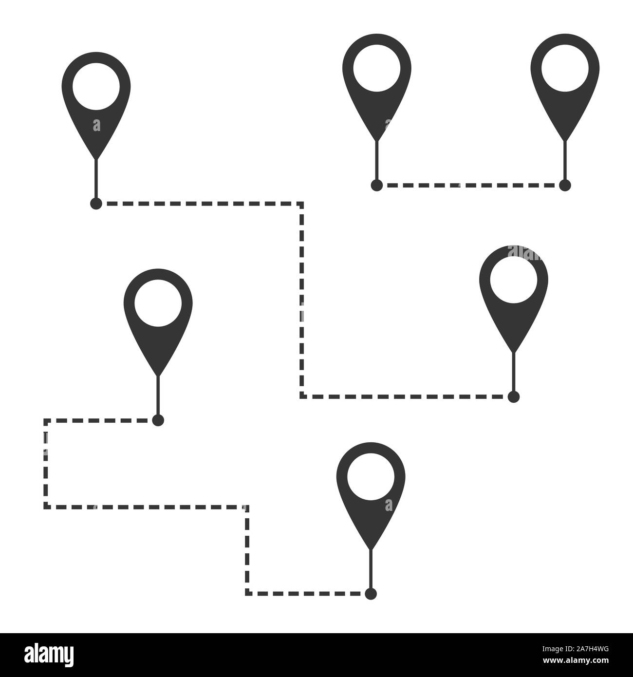 Destination de l'icône de point. Vector illustration. L'icône de localisation route isolée. Deux axes d'emplacement en pointillés avec pointillés Illustration de Vecteur